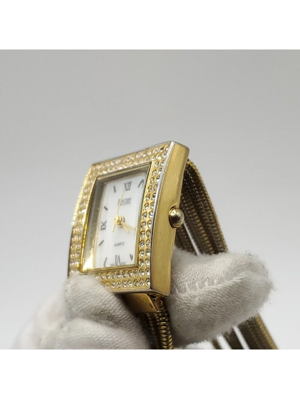 Kristine Rhinestone Bezel Square 24mm Womens Watch Gold Tone New Battery